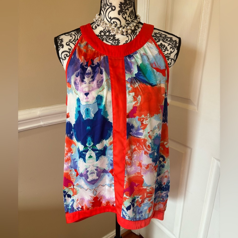 Nicole By Nicole Miller Sleeveless Blouse Womens Floral Top Tunic Colorful, LG